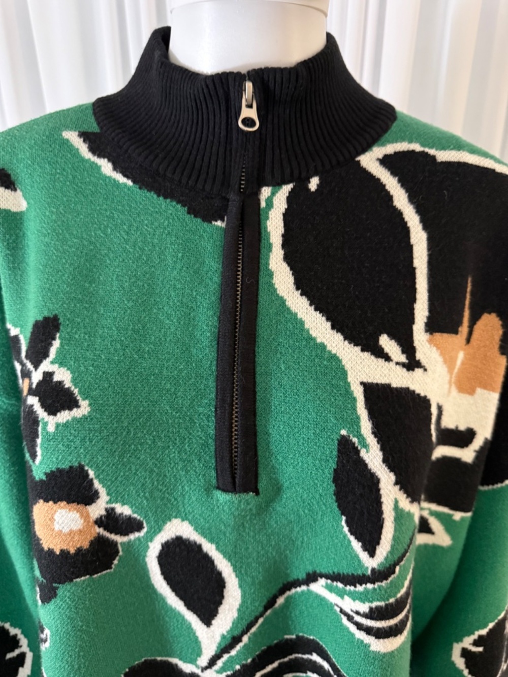 Sugarlips Carrey Floral Quarter Zip Sweater Green Black XL NWOT - Picture 16 of 16